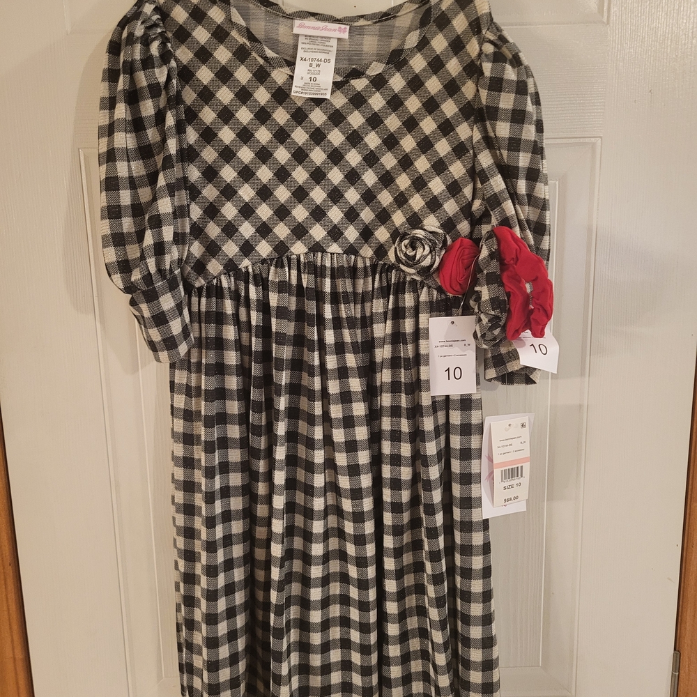 Bonnie Jean Checkered Dress with Red Accents